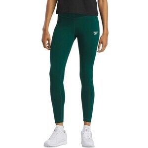 Reebok Women's Mid-rise Full Length Small Logo Cotton Leggings Dark Green XS